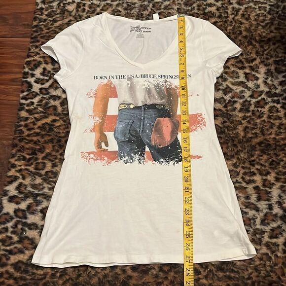 Bruce Springsteen White V-Neck Born In The USA Graphic Semi Sheer Shirt - Picture 7 of 11